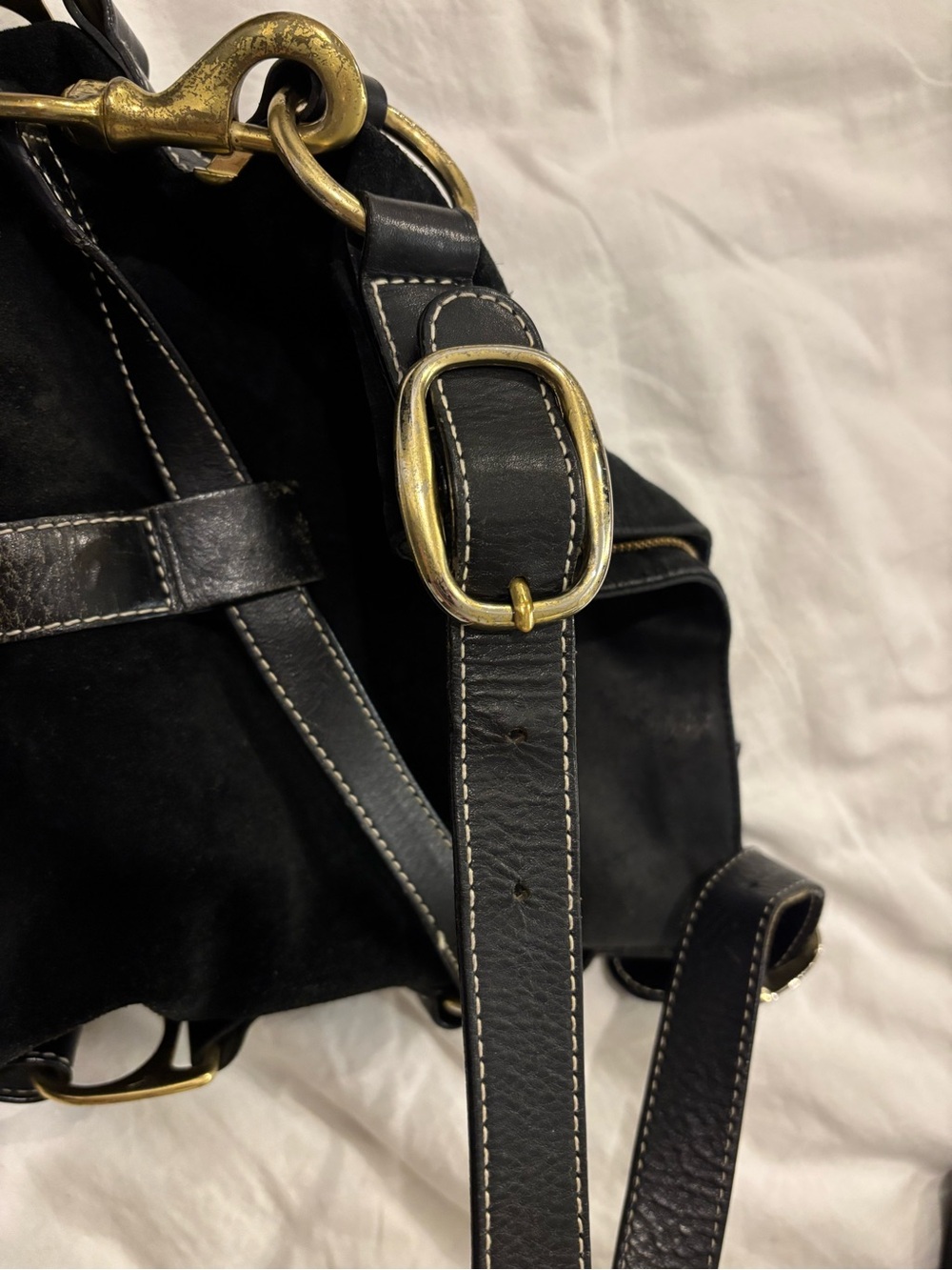 LAUREN RALPH LAUREN I Suede Leather Handbag with Brass Hardware